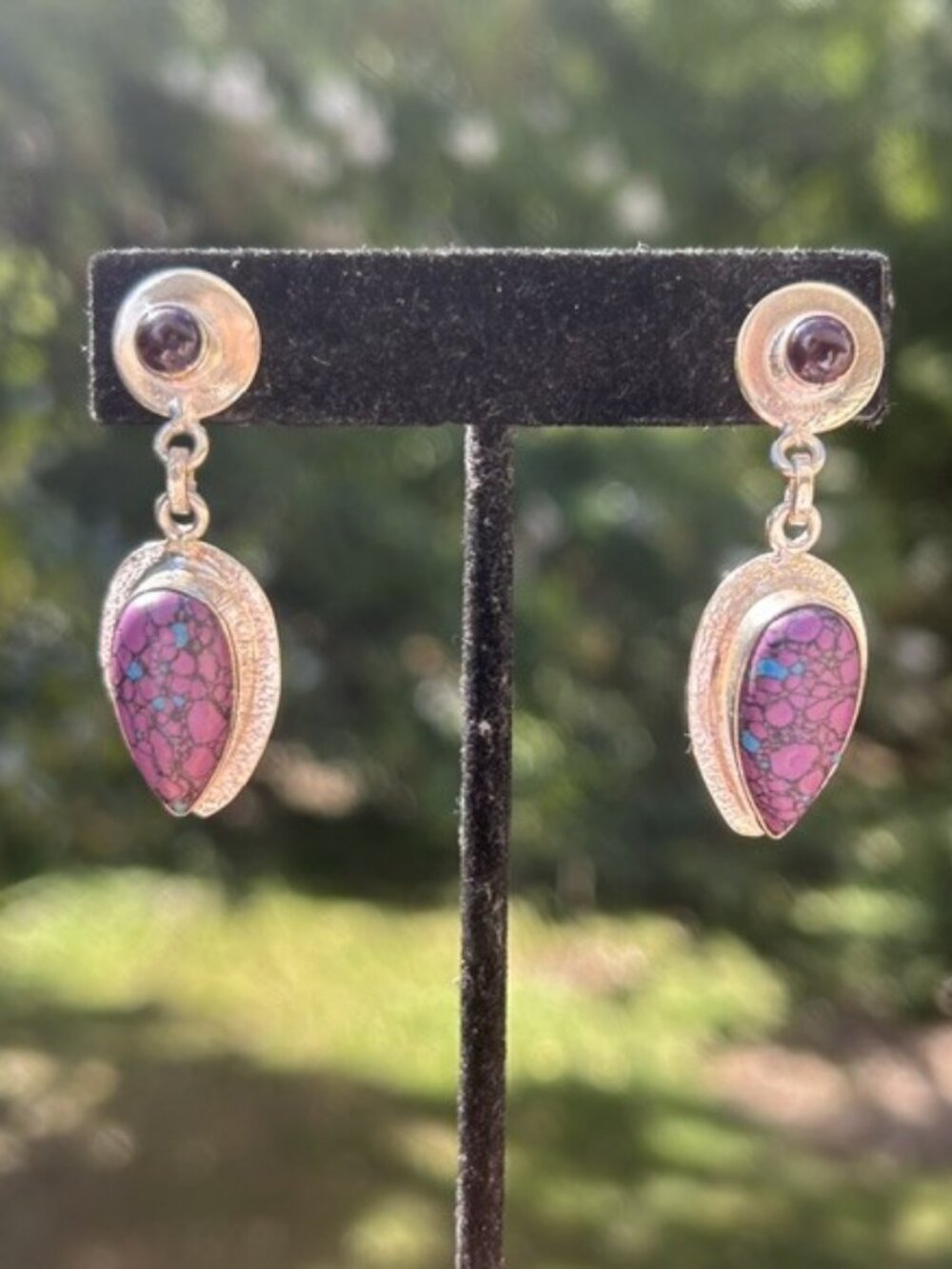 925 SILVER PURPLE Mohave Turquoise Handmade Dangle EARRINGS